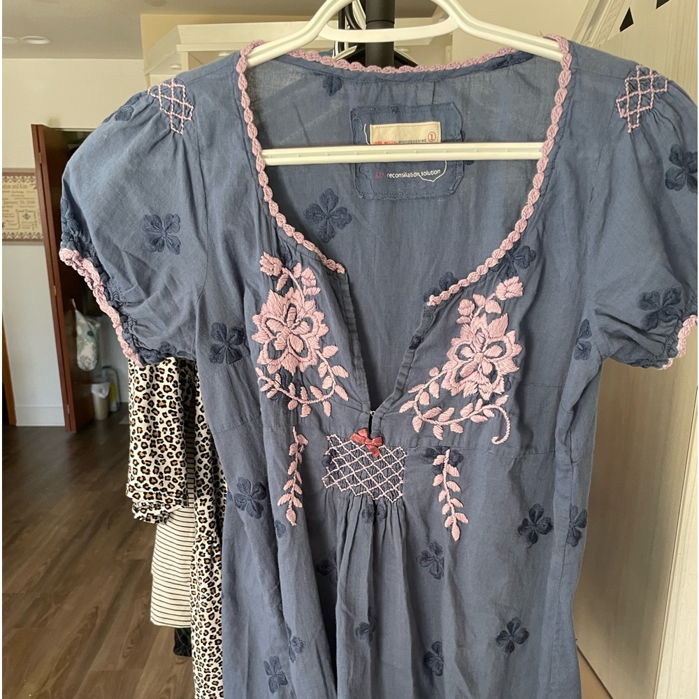 Anthropology boho short sleeve embellished top